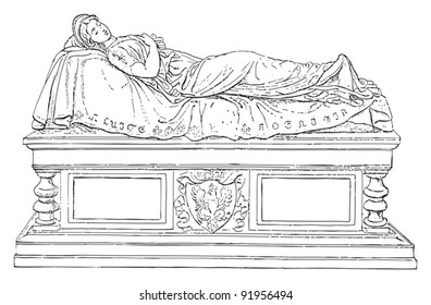 Grave monument Queen Louise - sculpture by Rauch / vintage illustration from Meyers Konversations-Lexikon 1897