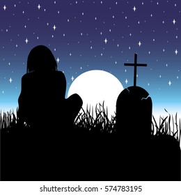 grave moonlight illustration