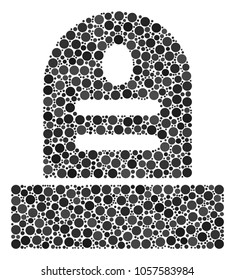 Grave mosaic of round dots in various sizes and color tones. Filled circles are combined into grave vector collage. Vector illustration.
