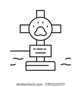 grave pet with cross line icon vector. grave pet with cross sign. isolated contour symbol black illustration