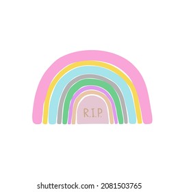 Grave rainbow logo icon sign Live concept Hand drawn Gravestone cemetery clipart Hand drawn sketch Doodle cute design Cartoon style Fashion print clothes apparel greeting invitation card poster banner