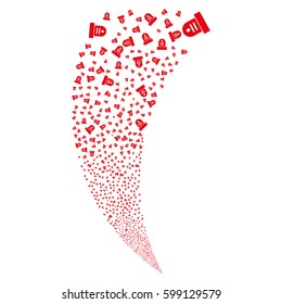 Grave random fireworks stream. Vector illustration style is flat red iconic symbols on a white background. Object fountain combined from scattered pictograms.
