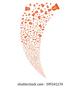 Grave random fireworks stream. Vector illustration style is flat orange iconic symbols on a white background. Object fountain organized from scattered design elements.