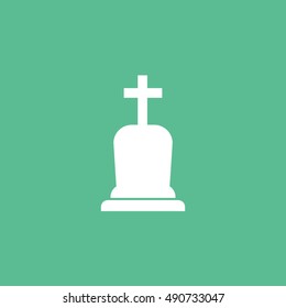 Grave RIP Halloween Concept  Flat Icon On Green Background
