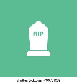 Grave RIP Halloween Concept  Flat Icon On Green Background