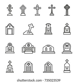 Grave RIP Halloween Concept Icon isolated On White Background. Line Style stock vector.