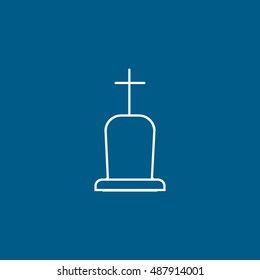 Grave RIP Halloween Concept Line Icon On Blue Background