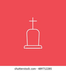 Grave RIP Halloween Concept Line Icon On Red Background