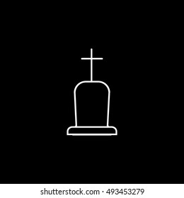 Grave RIP Halloween Concept Line Icon On Black Background
