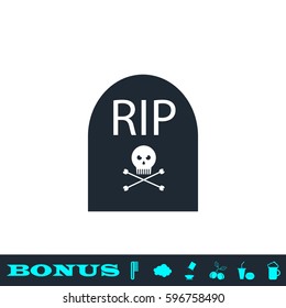 Grave RIP icon flat. Black pictogram on white background. Vector illustration symbol and bonus button