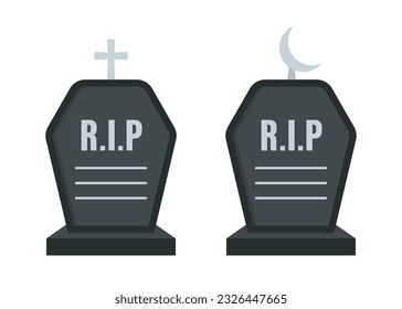 Icono de RIP grave en estilo plano aislado en fondo blanco. Símbolo de la muerte. Par cementerio para Halloween, cementerio o tumba, cruces de piedra sobre fondo blanco. Halloween, funeral. Ilustración del vector