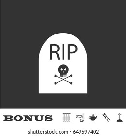 Grave RIP icon flat. White pictogram on black background. Vector illustration symbol and bonus icons
