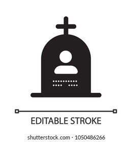 Grave silhouette icon. Cemetery. Gravestone. Isolated vector illustration. Editable stroke