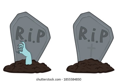 grave with sticking out hand. cartoon vector illustration isolated on white background. suitable for Halloween decoration