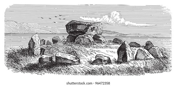 Grave stone circle (stone age) / vintage illustration from Meyers Konversations-Lexikon 1897