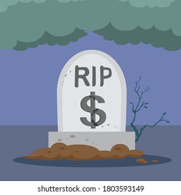 A Grave Stone Dollar Sign With RIP In A Graveyard, vector image illustration