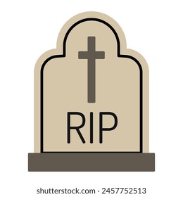 Grave stone for Halloween design isolated on white background. Happy Halloween holiday banner for web, postcards, flyers, etc. Flat style vector illustration