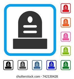 Grave Stone icon. Flat grey iconic symbol in a light blue rounded squared frame. Black, gray, green, blue, red, orange color versions of Grave Stone vector. Designed for web and app user interface.