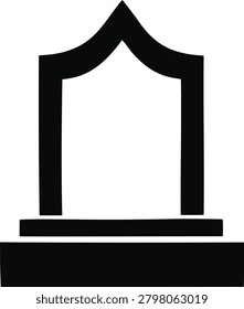 Grave stone memorial icon for funeral services and mourning. Black vector illustration of burial marker. Cemetery monument symbol for history and heritage. Flat religious element.