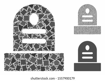 Grave Stone Mosaic Of Tremulant Parts In Various Sizes And Color Hues, Based On Grave Stone Icon. Vector Unequal Parts Are Composed Into Mosaic. Grave Stone Icons Collage With Dotted Pattern.