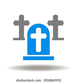 Grave stones with crosses vector illustration. Cemetery icon. RIP tombstone sign. Headstone, grave stone, death symbol.
