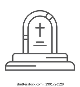 Grave thin line icon, game and play, grave sign, vector graphics, a linear pattern on a white background, eps 10.