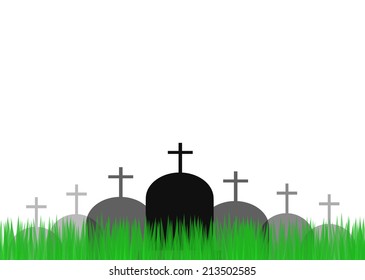 Grave with tombstone and greengrass. Vector illustration