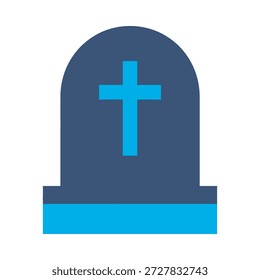 Icono de lápida de tumba diseño de Vector plano azul símbolo de cementerio de la muerte rasgadura de cruz funeral signo de elemento gráfico de piedra funeraria