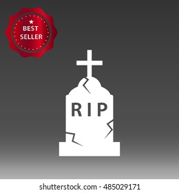 Grave Tombstone with Rest In Peace Vector Icon Illustration