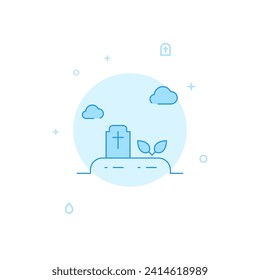 Grave, tombstone vector icon. Flat illustration. Filled line style. Blue monochrome design. Editable stroke. Adjust line weight.