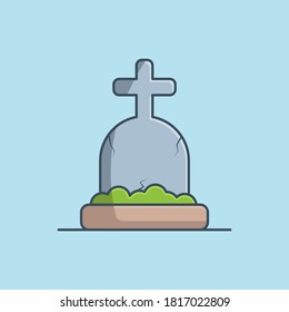 Grave vector icon illustration. Halloween tombstone