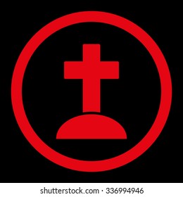 Grave vector icon. Style is flat rounded symbol, red color, rounded angles, black background.