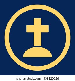 Grave vector icon. Style is flat rounded symbol, yellow color, rounded angles, blue background.