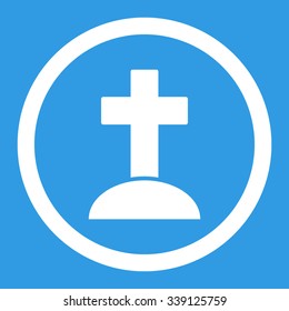 Grave vector icon. Style is flat rounded symbol, white color, rounded angles, blue background.