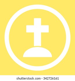 Grave vector icon. Style is flat rounded symbol, white color, rounded angles, yellow background.