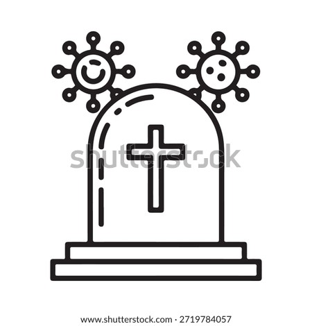Grave with virus cells above it a somber depiction of mortality