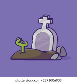 Grave and zombie hand cartoon vector illustration halloween holiday concept icon isolated