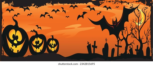 Graves and bat halloween backgrounds silhouette vector
