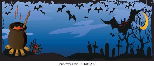 Graves and bat halloween backgrounds silhouette vector
