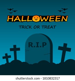 Graves in the cemetery on the night of halloween. Happy Halloween graphic design. Vector illustration