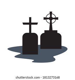 graves with crosses cemetery scene , death tomb cementary and scary theme Vector illustration