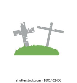 graves with crosses over white background, flat style, vector illustration