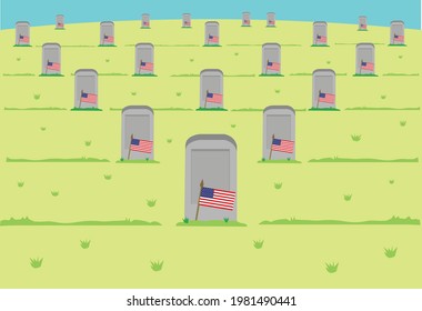 Graves of fallen soldiers. Memorial Day concept. 