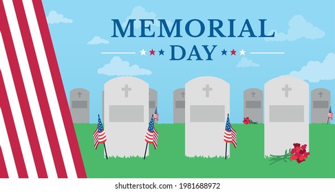 Graves with flag of United States Memorial day