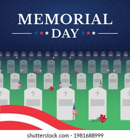 Graves with flag of United States Memorial day