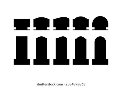 Graves silhouette vector isolated on white background, cemetery gravestone silhouette, tombstone element. Stella monument end of life. Concept death burial funeral