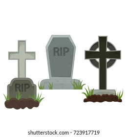 Graves with a tombstone and cross, colorful scary Halloween illustration. Vector