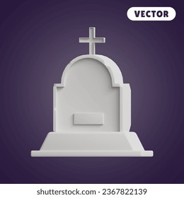 gravestone 3D vector icon set, on a black purple background