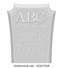 Gravestone ABC. font for tombstone. Alphabet for RIP. Set of letters carved in stone
