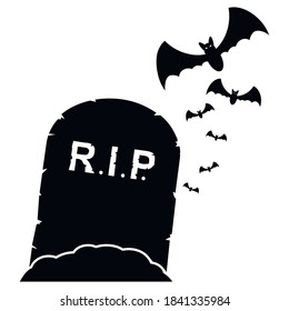Gravestone with bats black illustration